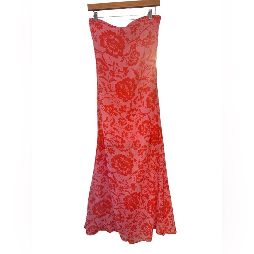12th Tribe Pink and Red Floral Strapless Maxi Dress